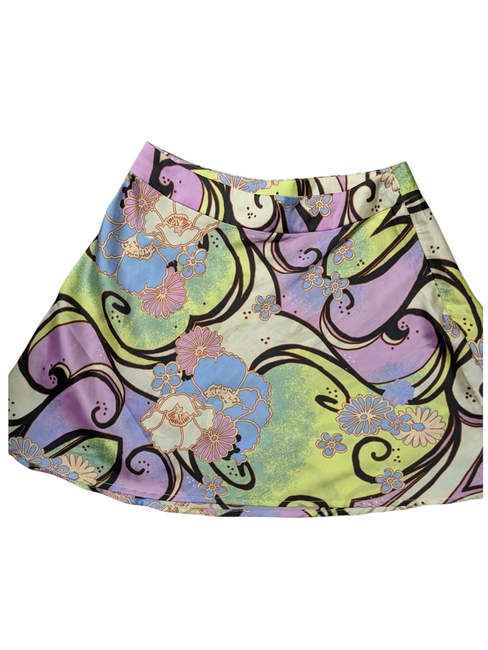 Free People Multicolor Floral Circle Skirt in Pastel Purple, Lime, Blue, Y2K